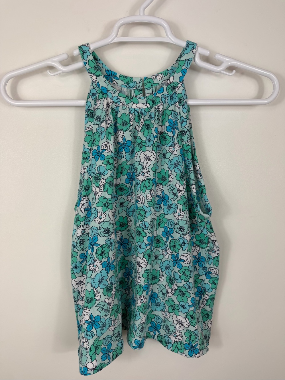 Lands End Floral Halter Tank Top in Teal & White Small